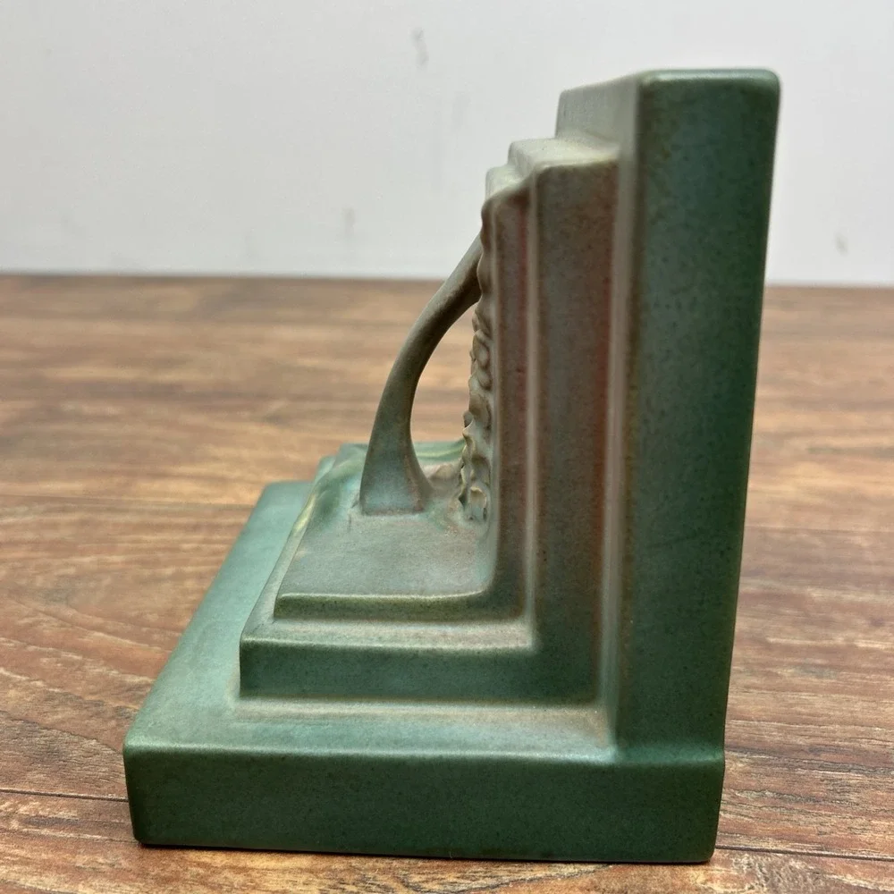 Roseville Pottery Foxglove Bookends Art‎ Pottery Ceramic Green Pink 5.75